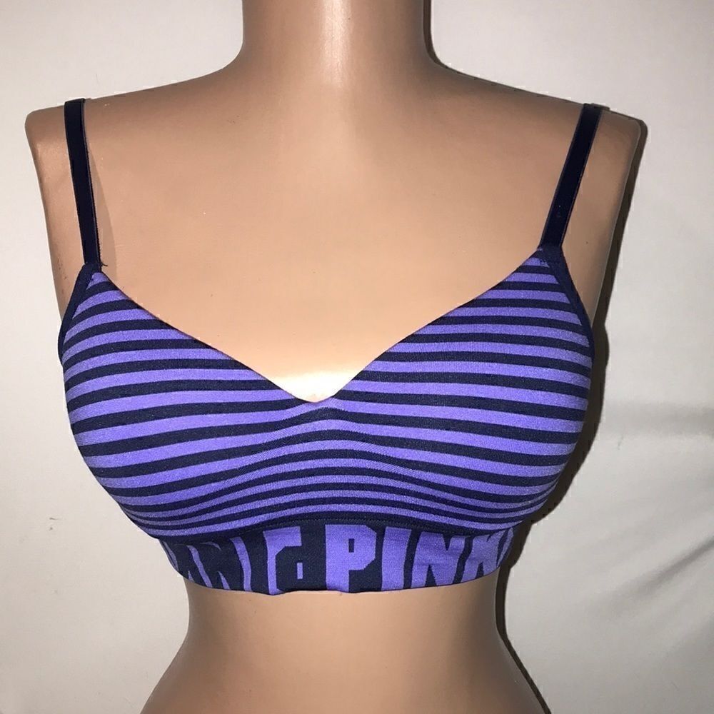 Pink Victoria's‎ Secret Women's Wireless Tight-Knit Stripe Purple/Black Bra XS